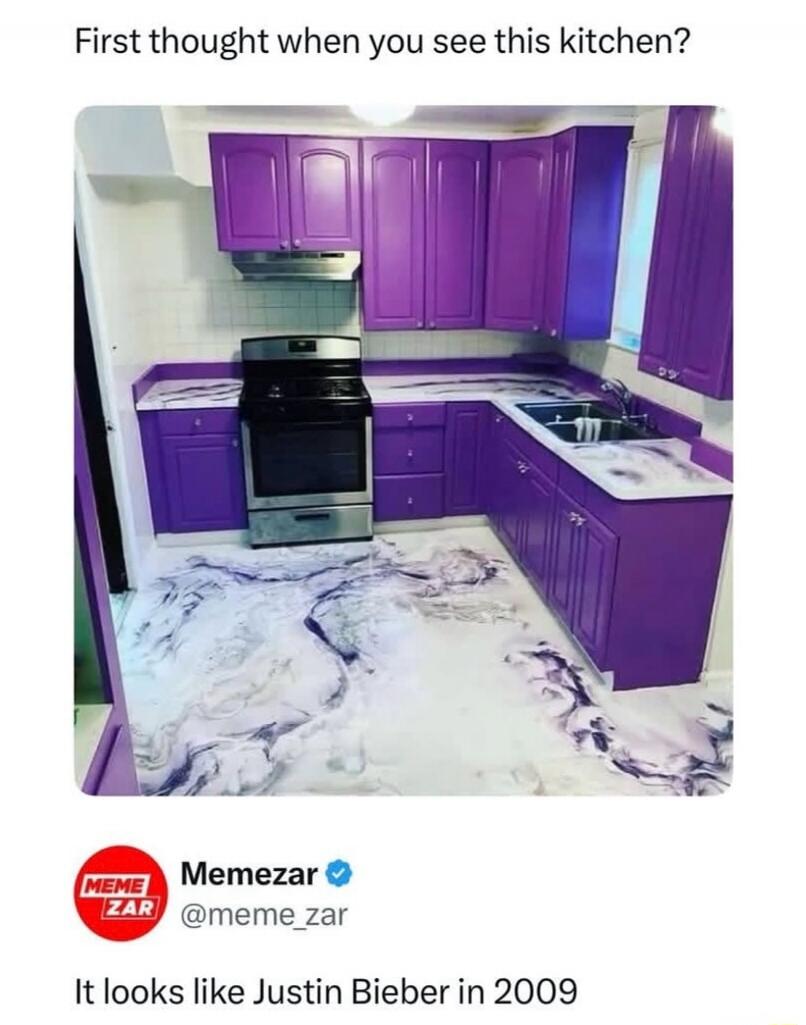 First thought when you see this kitchen? Memezar @meme_zar It looks like Justin Bieber in 2009