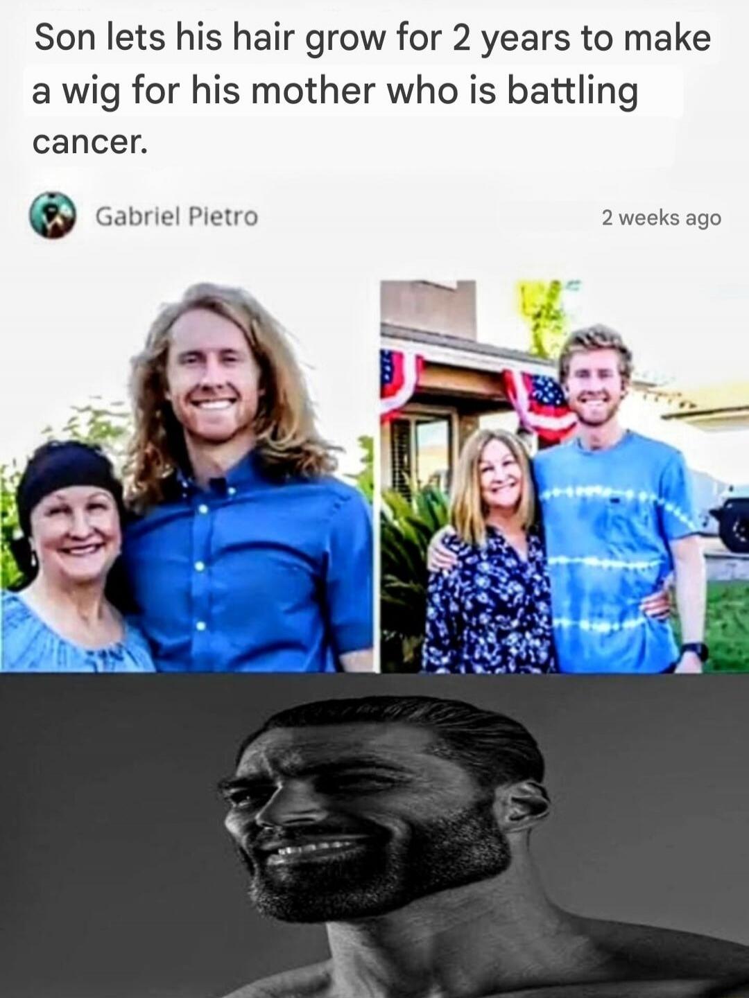 Son lets his hair grow for 2 years to make a wig for his mother who is battling cancer.
Gabriel Pietro 2 weeks ago