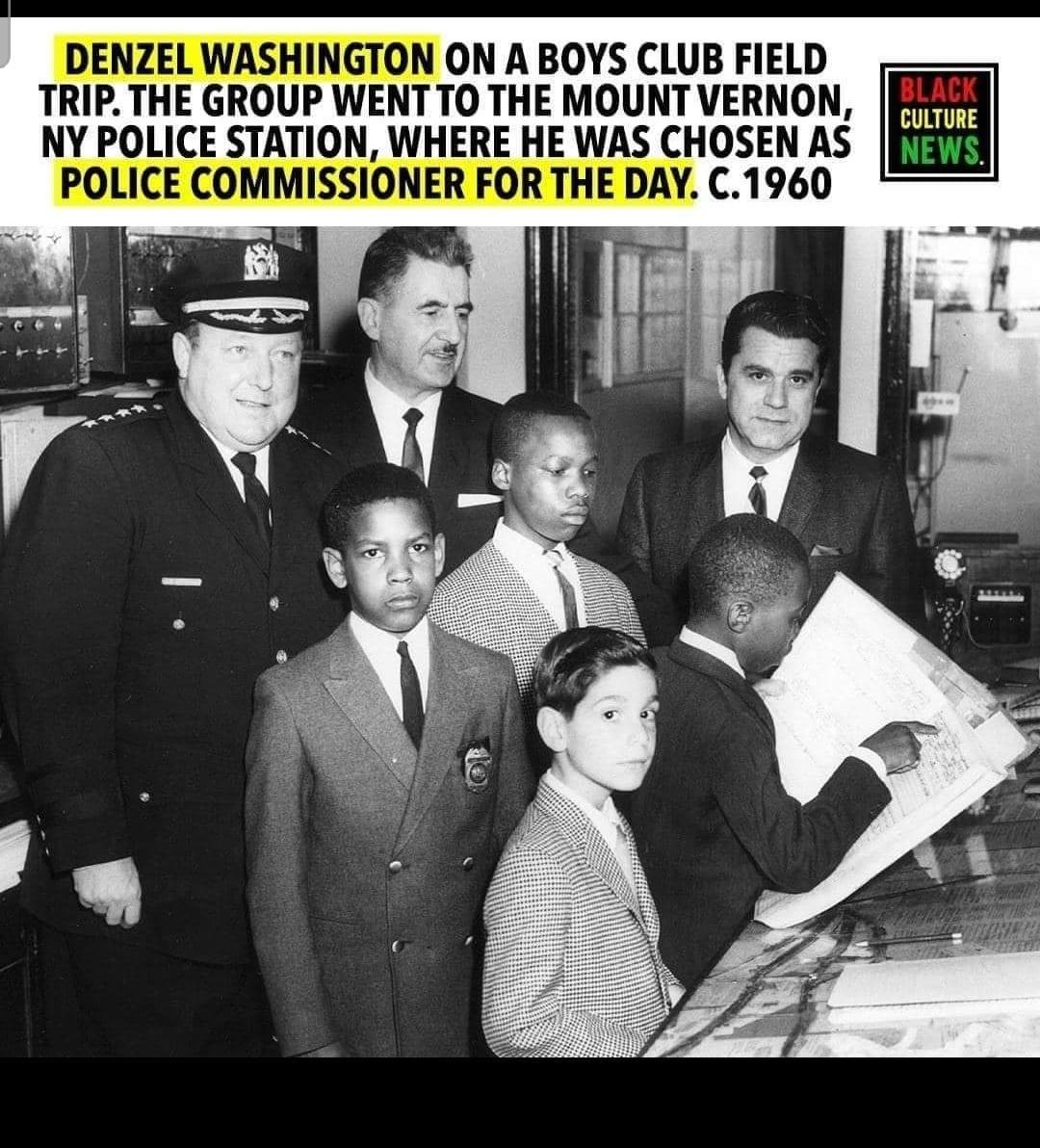 DENZEL WASHINGTON ON A BOYS CLUB FIELD TRIP THE GROUP WENT TO THE MOUNT VERNON R NY POLICE STATION WHERE HE WAS CHOSEN AS POLICE COMMISSIONER FOR THE DA