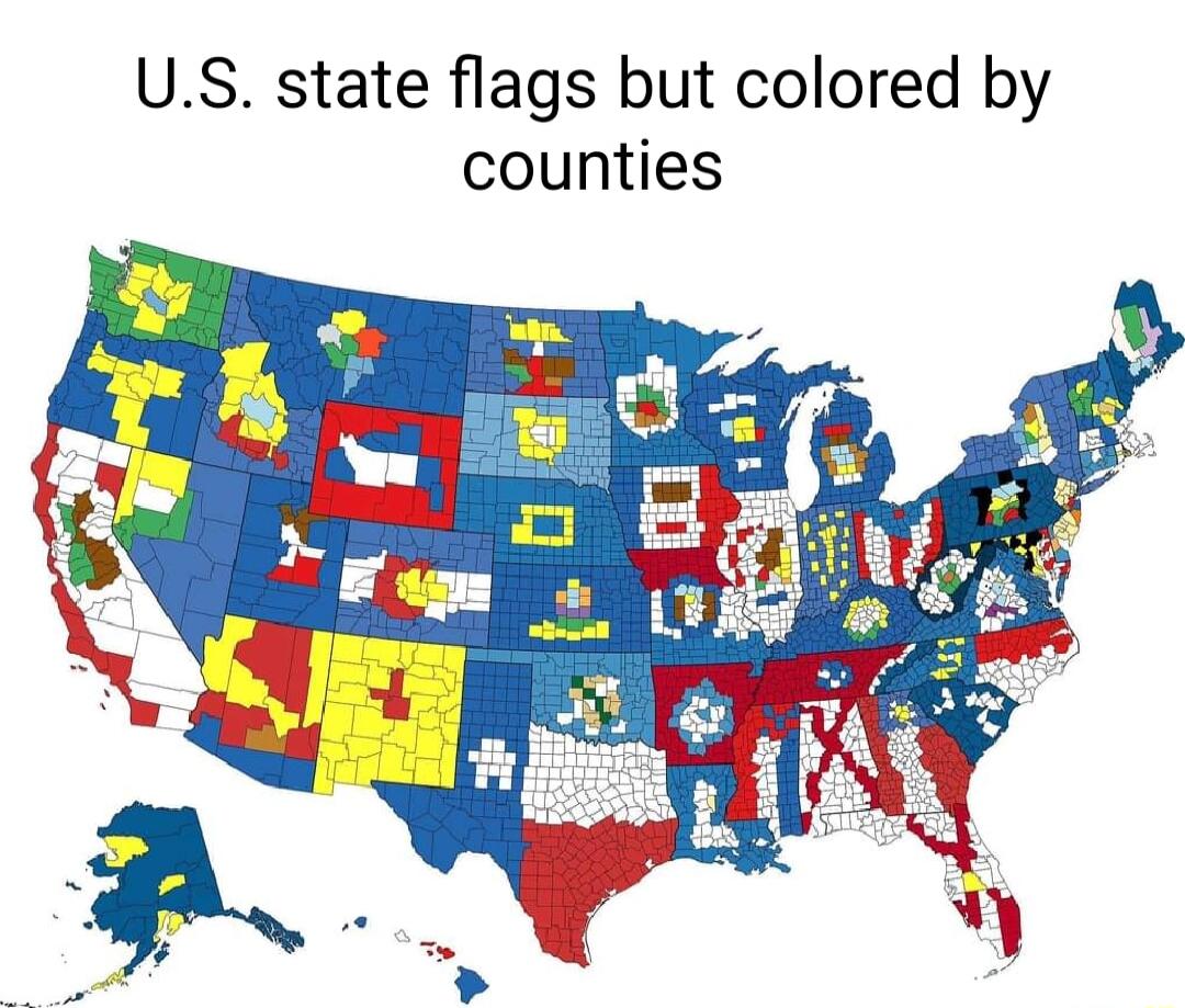 US state flags but colored by counties