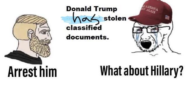Donald Trump J stolen classifid documents 58 Arrest him What about Hillary