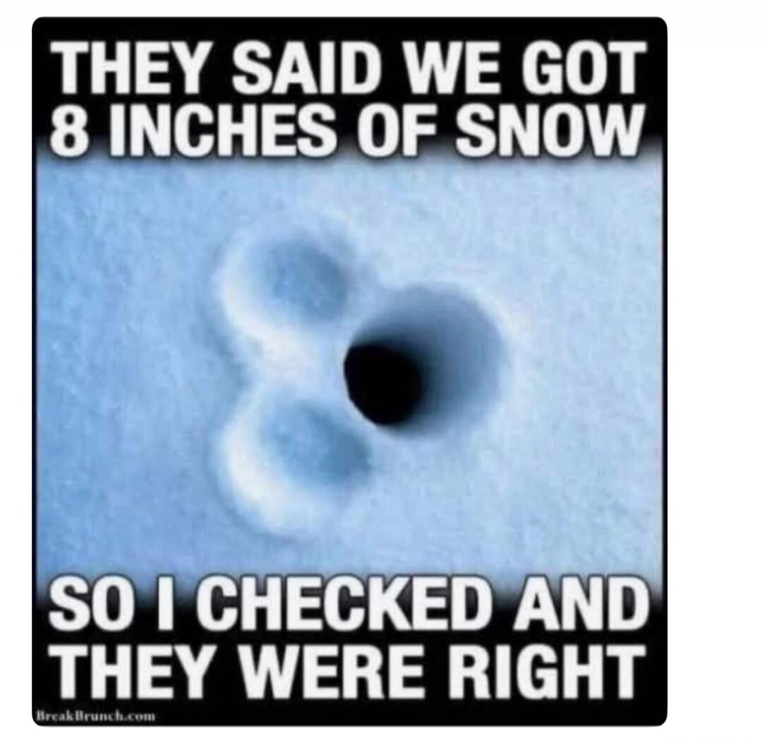 THEY SAID WE GOT 8 INCHES OF SNOW SO I CHECKED AND THEY WERE RIGHT