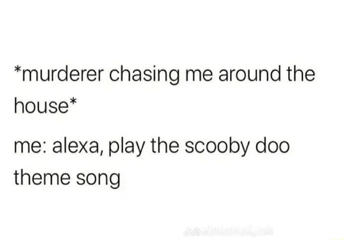 murderer chasing me around the house me alexa play the scooby doo theme song
