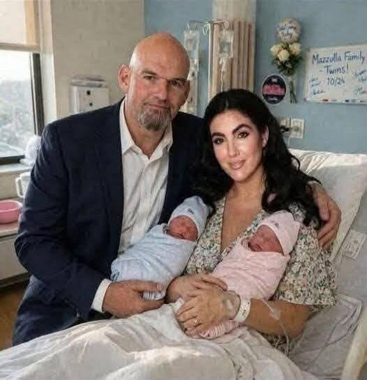 Mazzolla Family - Twins! 10/24. A couple is in a hospital room, holding their newborn twin babies. The woman is in a hospital bed, and the man is sitting next to her. They both look happy.
