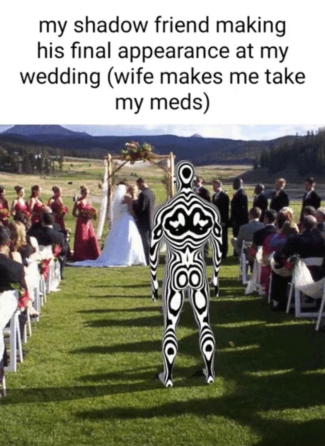 my shadow friend making his final appearance at my wedding wife makes me take