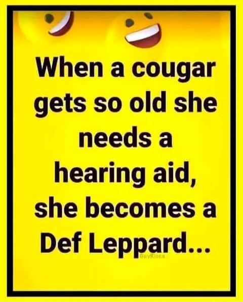 When a cougar gets so old she needs a hearing aid, she becomes a Def Leppard...