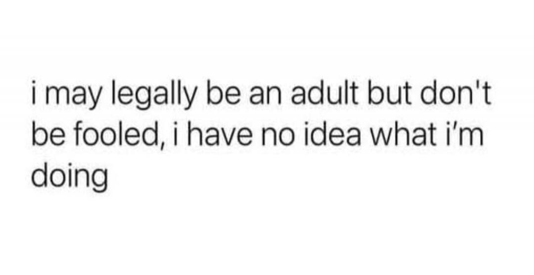 i may legally be an adult but don't be fooled, i have no idea what i'm doing