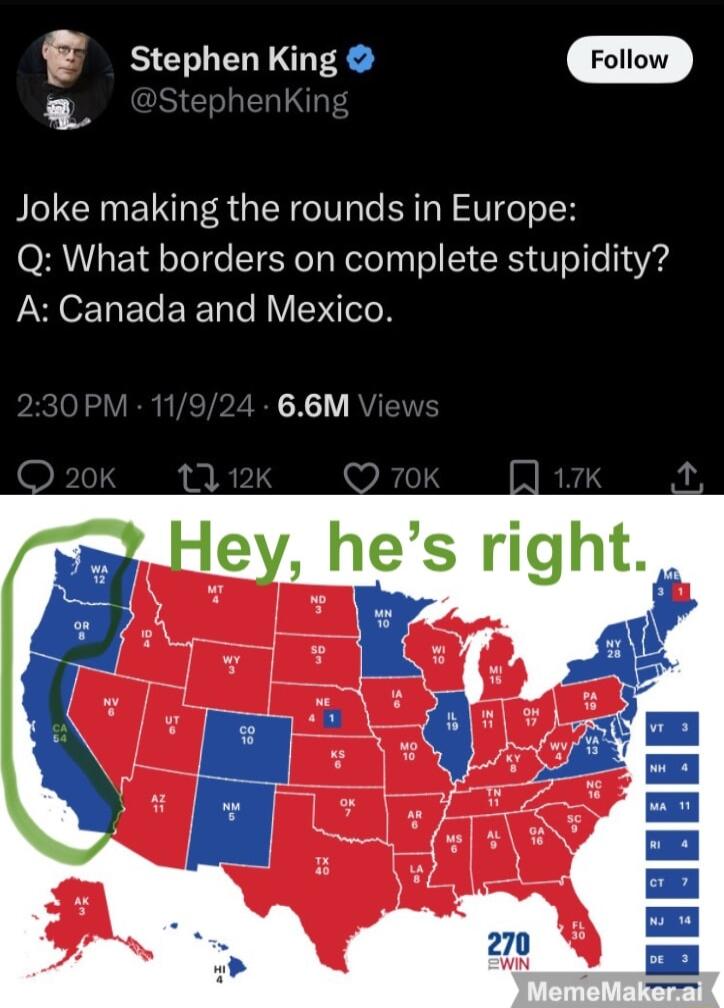 F SET ER R PR L B Joke making the rounds in Europe Q What borders on complete stupidity A Canada and Mexico X