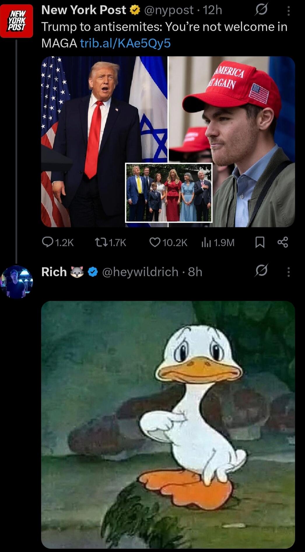 New York Post tweet: Trump to antisemitites: You’re not welcome in MAGA