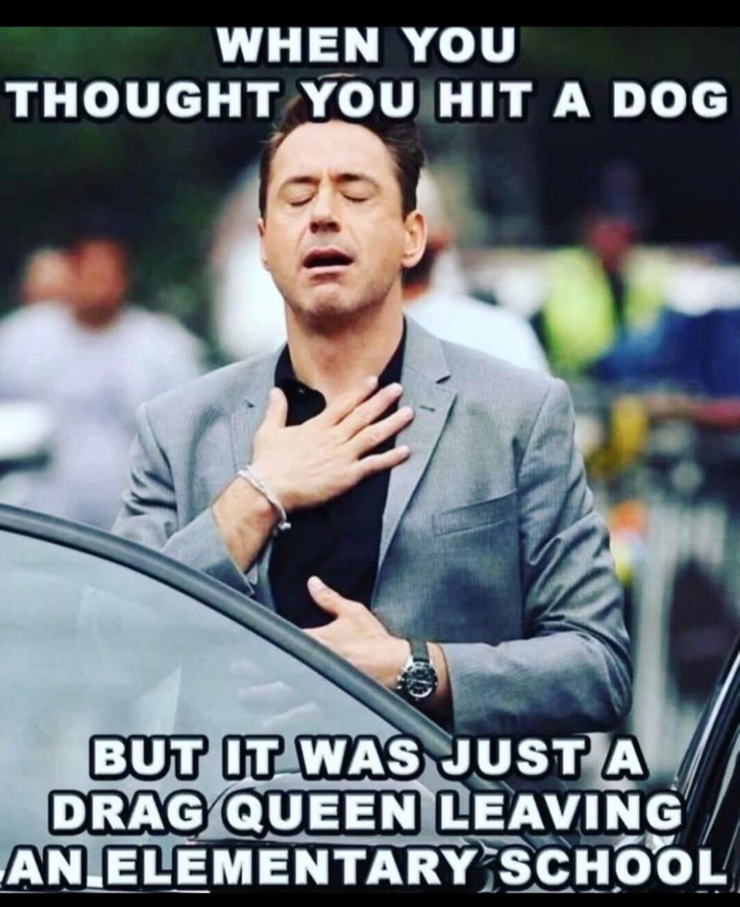 WHEN YOU THOUGHT YOU HIT A DOG BUT IT WAS JUST A DRAG QUEEN LEAVING AN ELEMENTARY SCHOOL