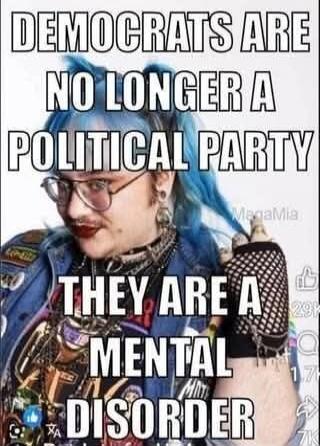 DEMOCRATS ARE NO LONGER A POLITICAL PARTY THEY ARE A MENTAL DISORDER