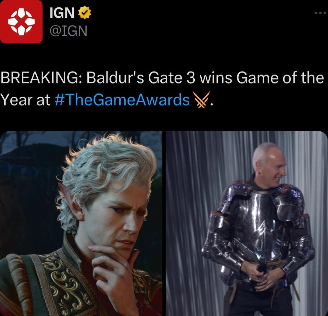IGN IGN BREAKING Baldurs Gate 3 wins Game of the Year at TheGameAwards Y
