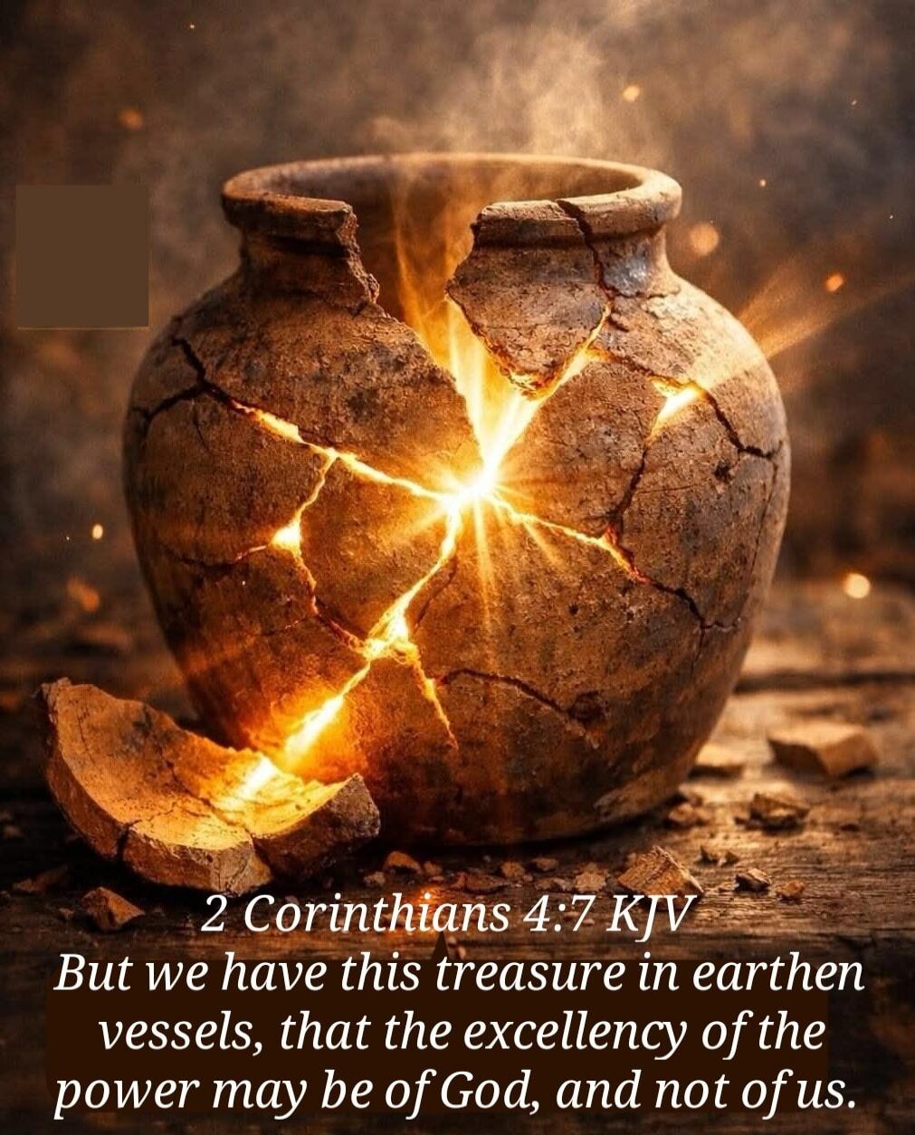 2 Corinthians 4:7 KJV But we have this treasure in earthen vessels, that the excellency of the power may be of God, and not of us.