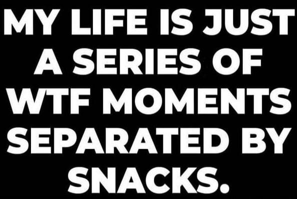 MY LIFE IS JUST A SERIES OF WTF MOMENTS SEPARATED BY SNACKS.