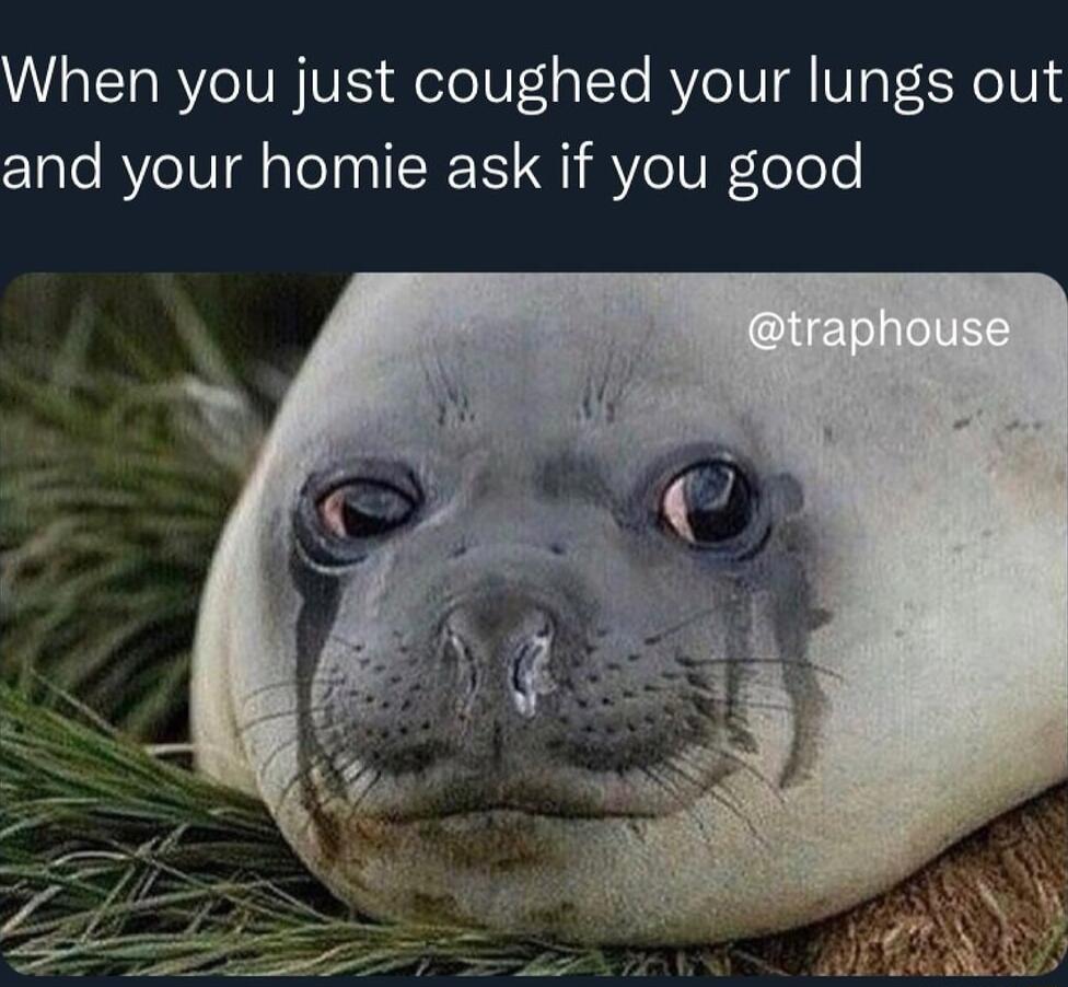 When you just coughed your lungs out and your homie ask if you good