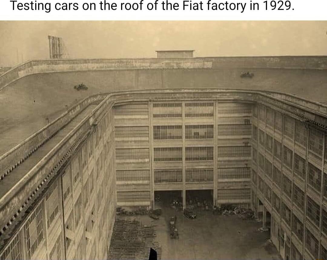 Testing cars on the roof of the Fiat factory in 1929