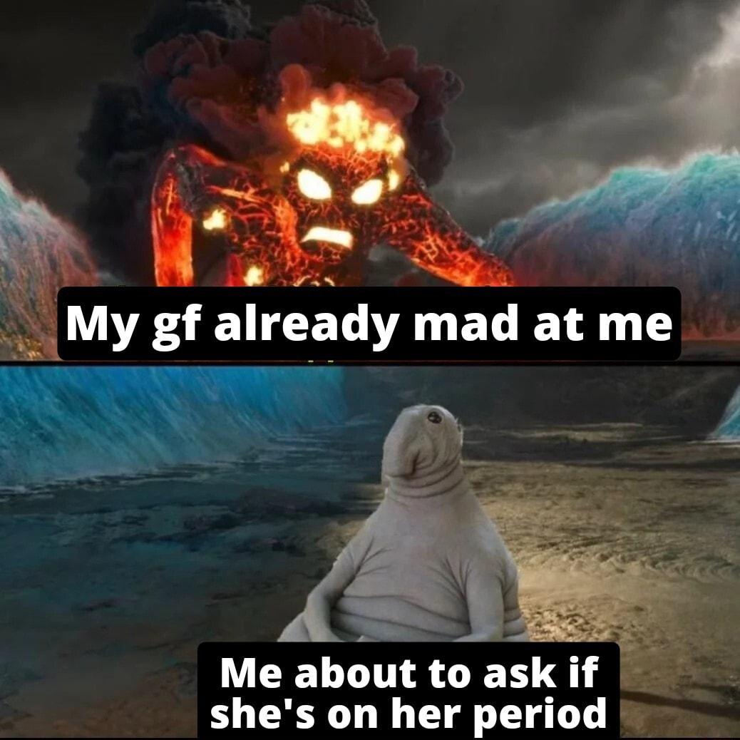 b S SFY VELEUCECVALEL TR T Me about to ask if shes on her period