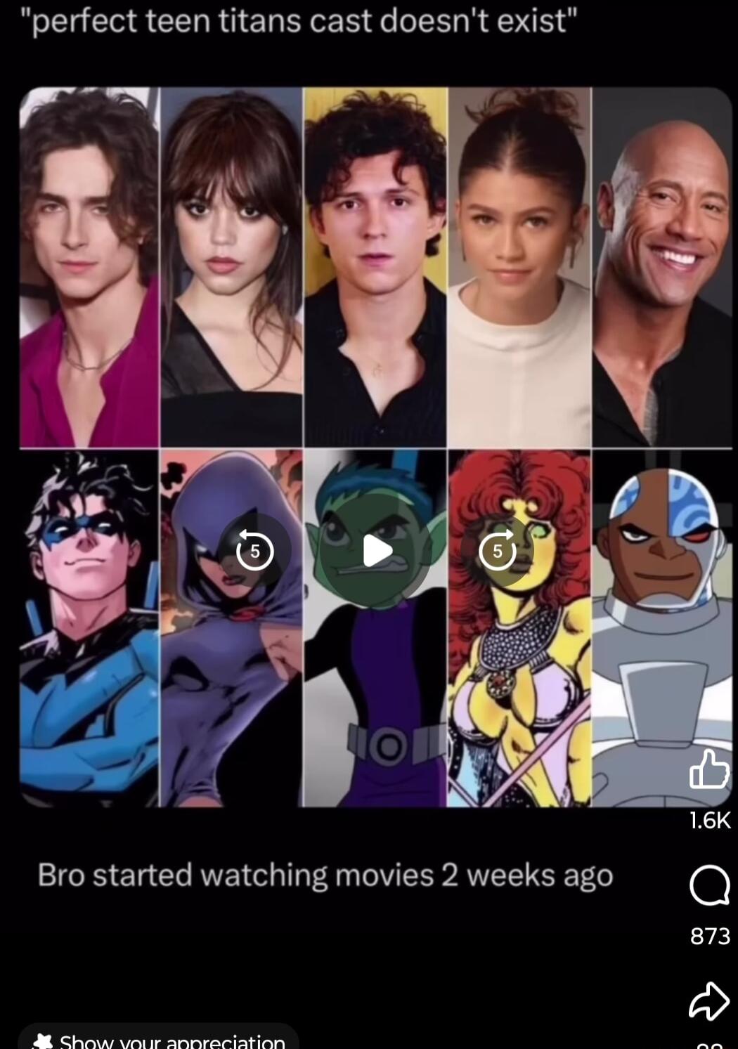 perfect teen titans cast doesnt exist Bro started watching movies 2 weeks ago O i SV oy