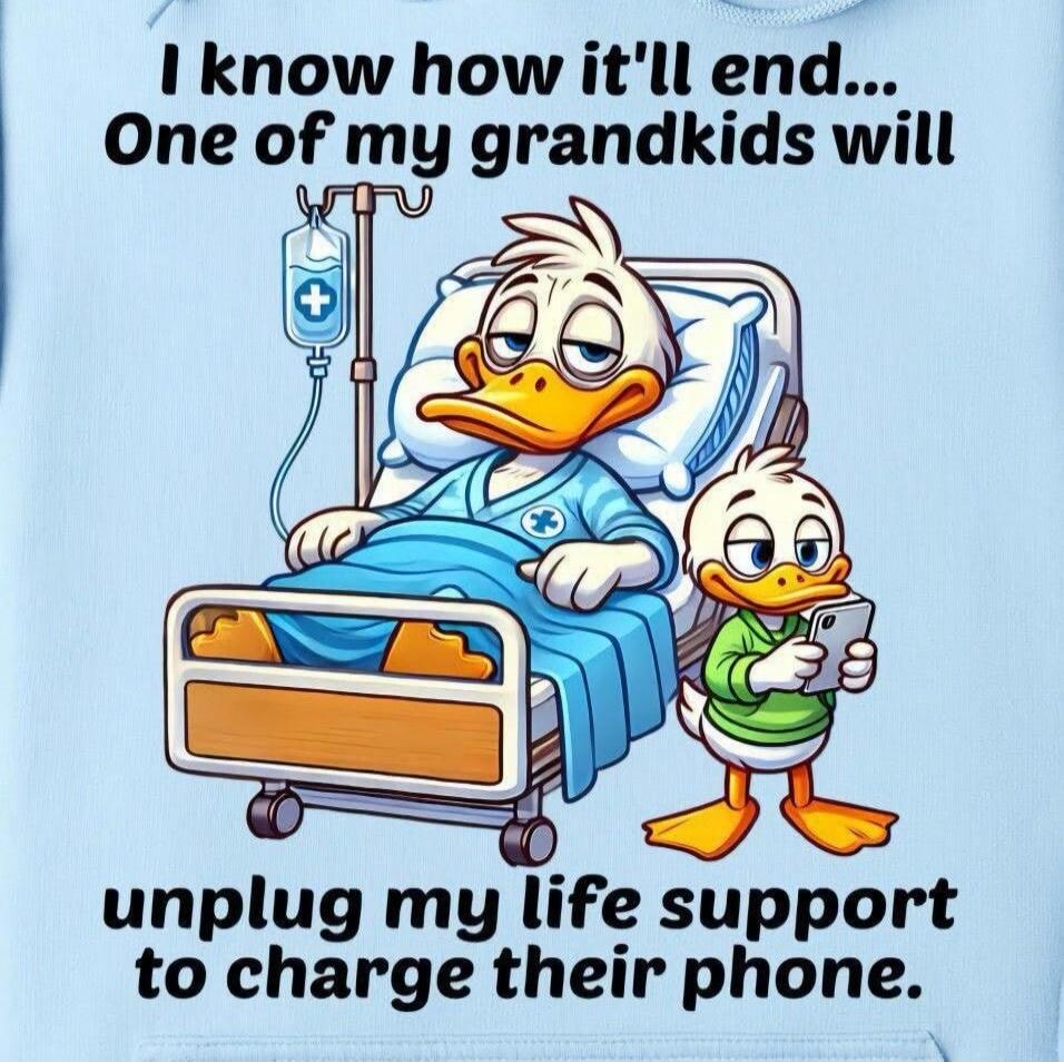 I know how it'll end... One of my grandkids will unplug my life support to charge their phone.