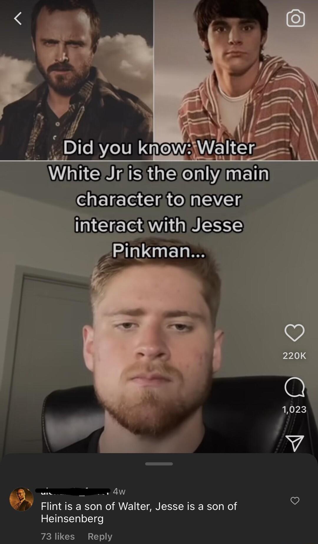 N Waiter White Jriis thelonly main EEE RISV interactiwith Jesse 4w s a son of Walter Jesse is a son of Heinsenberg 73 likes Reply