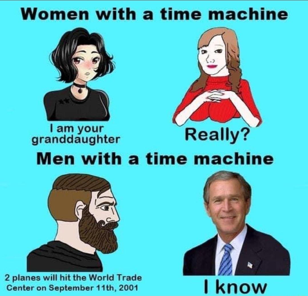 Women with a time machine A R Really Men with a time machine o 2 planes will hit the World Trade Center on September 11th 2001 know