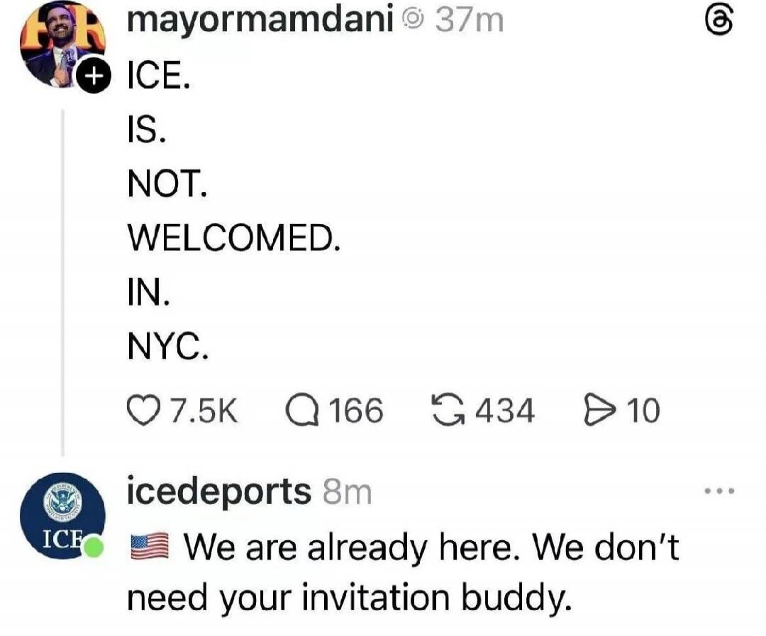 ICE. IS. NOT. WELCOMED. IN. NYC. We are already here. We don't need your invitation buddy.