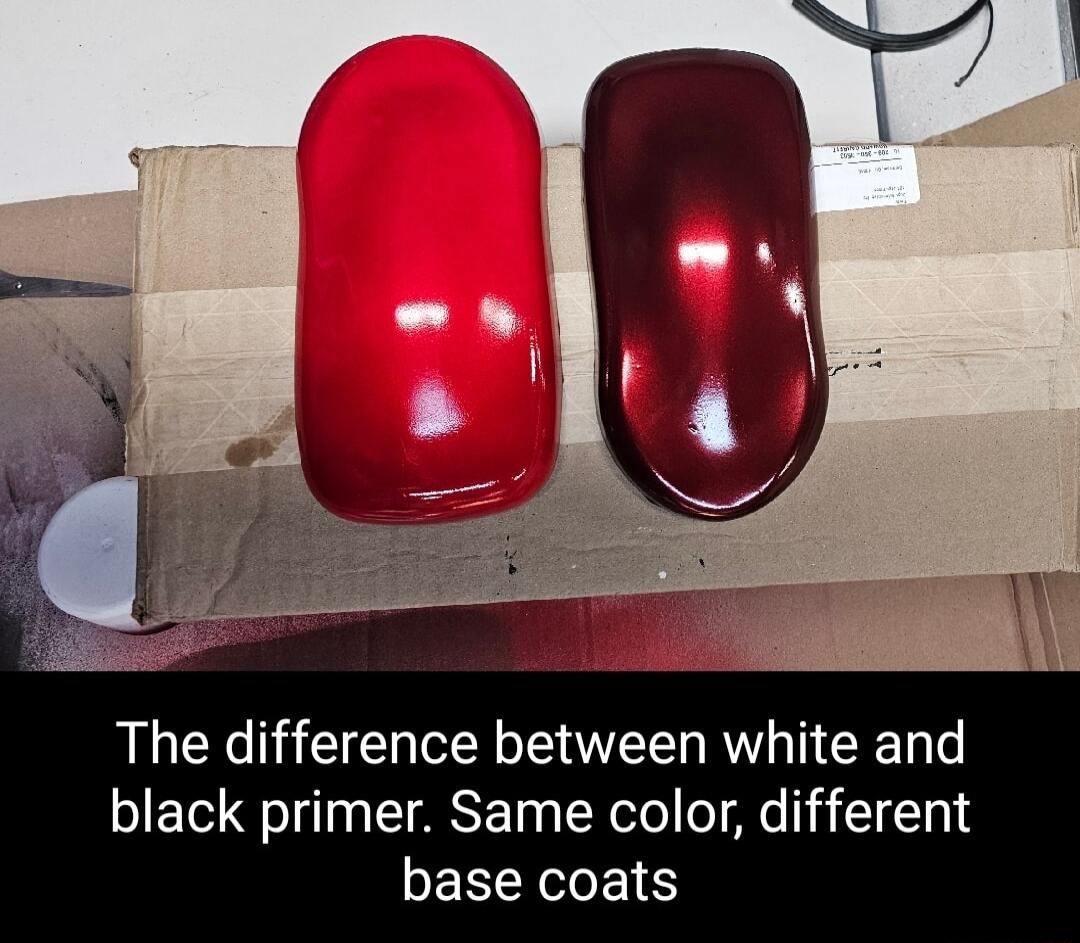 The difference between white and black primer Same color different base coats