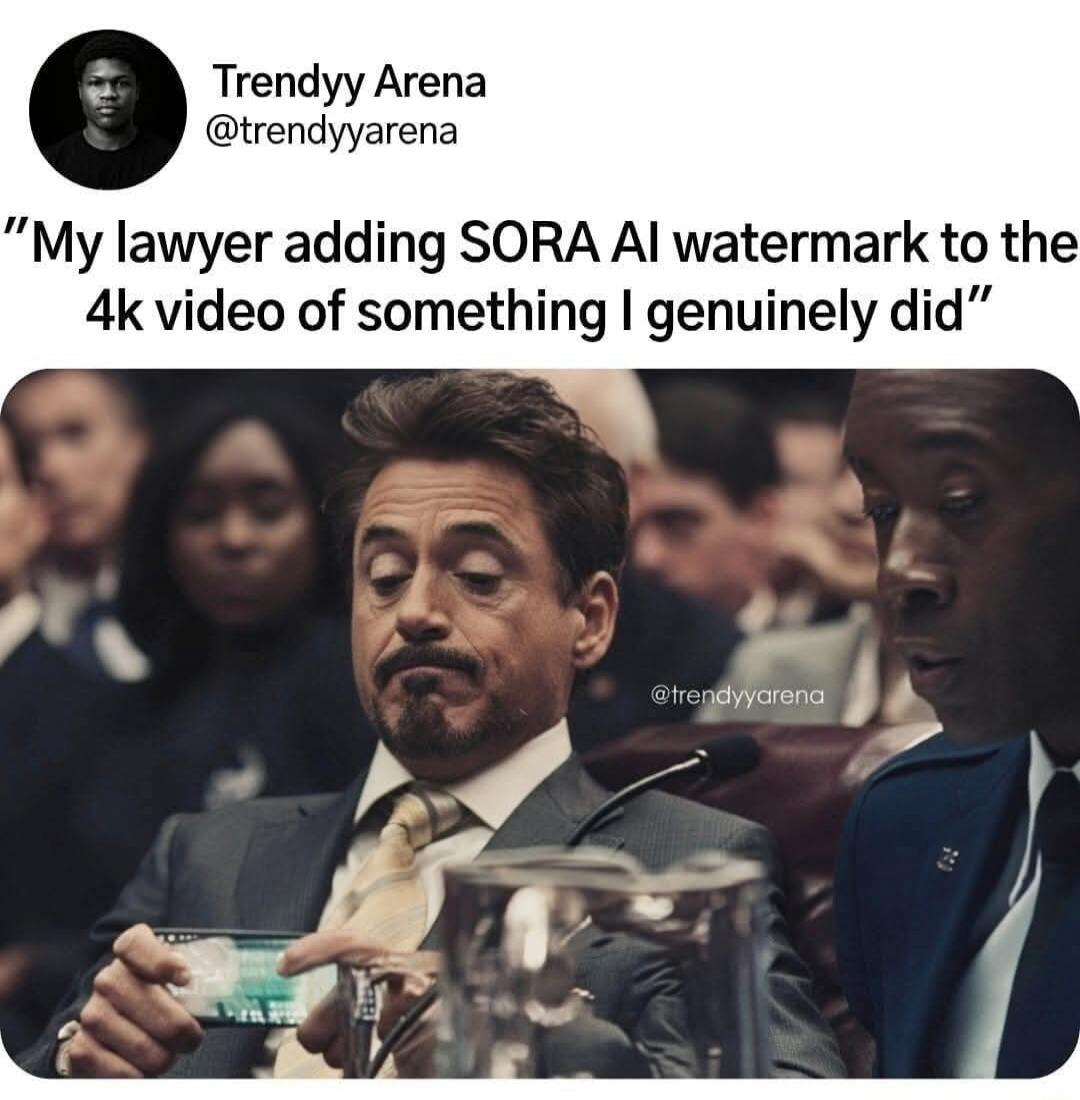 My lawyer adding SORA AI watermark to the 4k video of something I genuinely did
