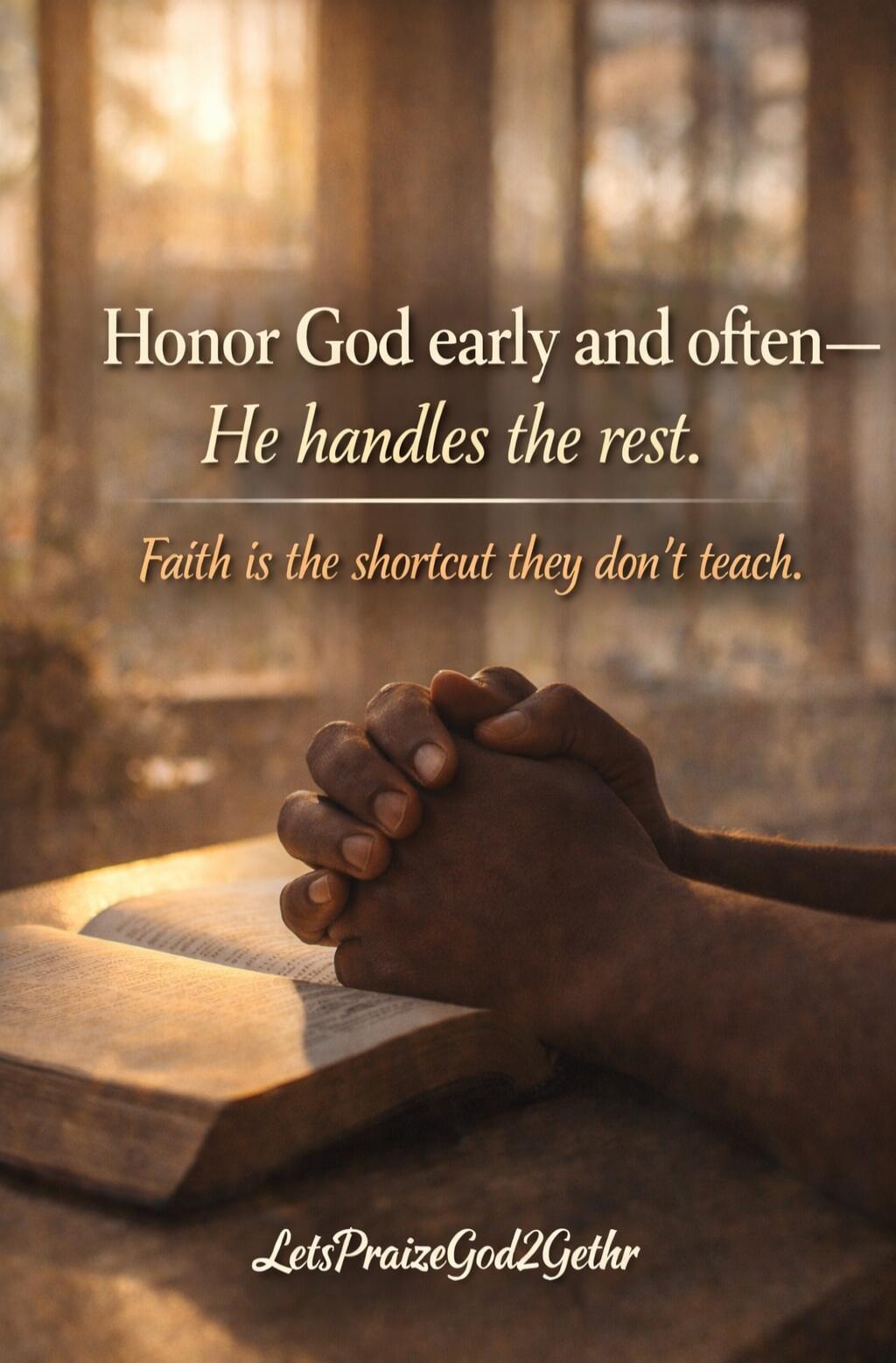 Honor God early and often— He handles the rest. Faith is the shortcut they don't teach. LetsPraizeGod2Gethr