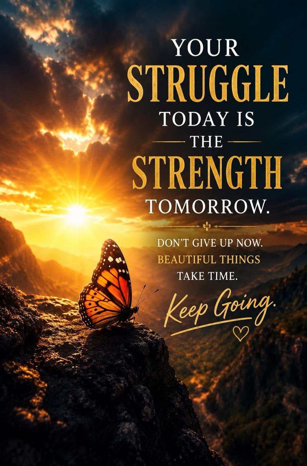 YOUR STRUGGLE TODAY IS THE STRENGTH TOMORROW. DON'T GIVE UP NOW. BEAUTIFUL THINGS TAKE TIME. Keep Going.