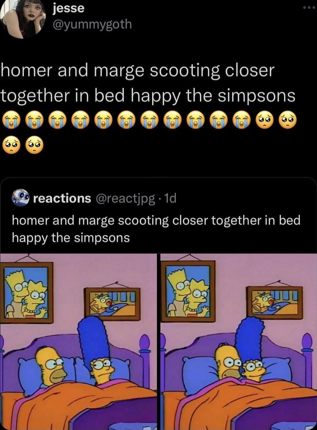 JEEEE yummygoth homer and marge scooting closer together in bed happy the simpsons OO0 00066000 reactions reactjpg 1d homer and marge scooting closer together in bed TSR GRS