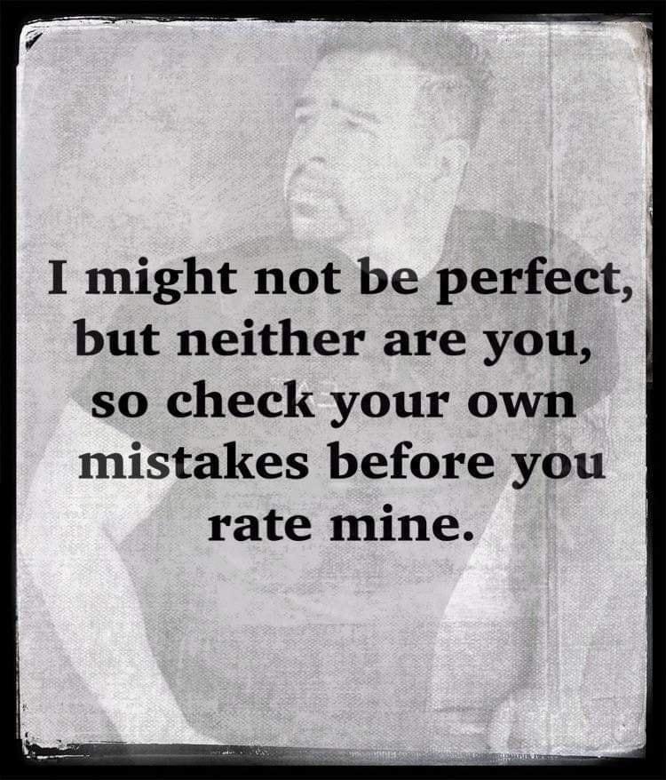 I might not be perfect but neither are you so check your own mistakes before you rate mine