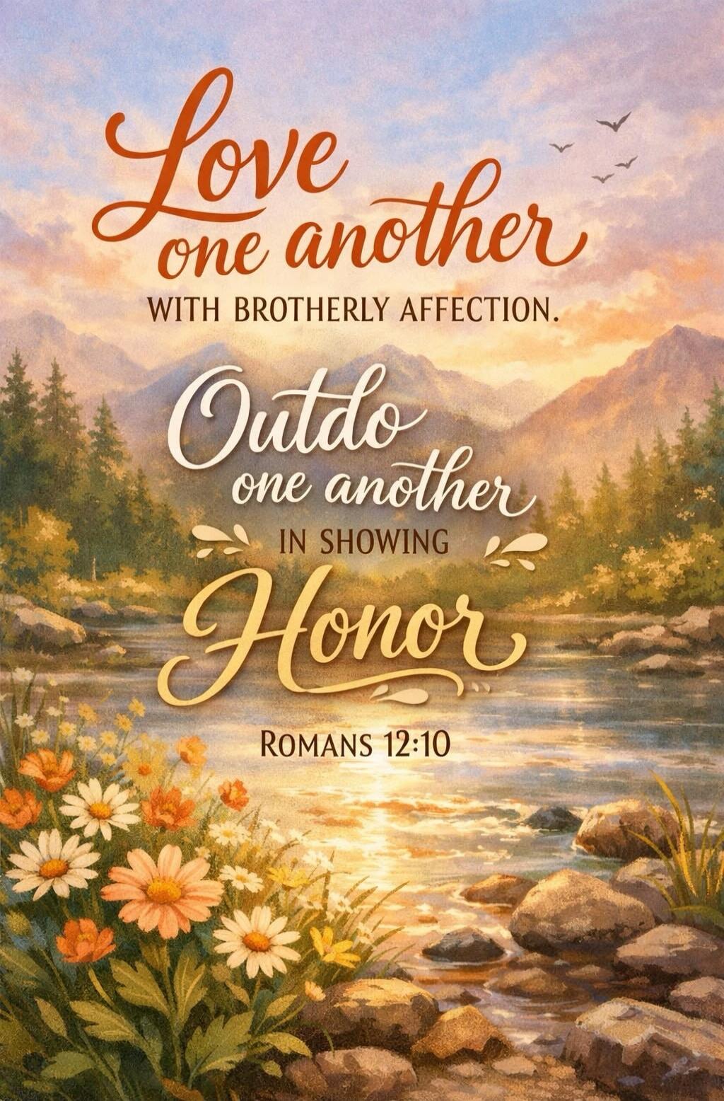 Love one another with brotherly affection. Outdo one another in showing Honor. Romans 12:10