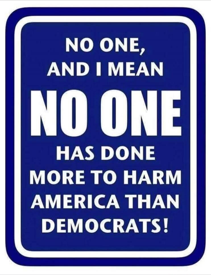 NO ONE, AND I MEAN NO ONE HAS DONE MORE TO HARM AMERICA THAN DEMOCRATS!