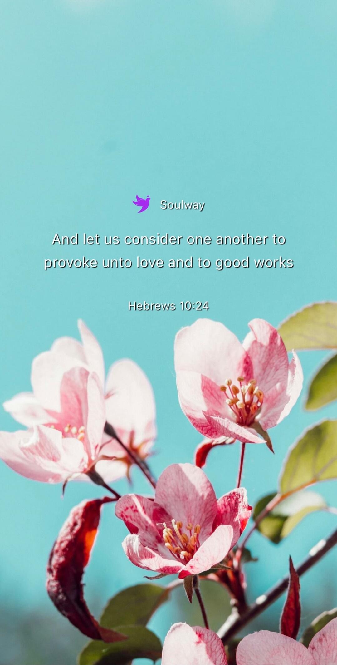 Soulway. And let us consider one another to provoke unto love and to good works. Hebrews 10:24.