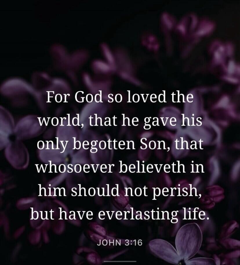 For God so loved the world, that he gave his only begotten Son, that whosoever believeth in him should not perish, but have everlasting life. JOHN 3:16