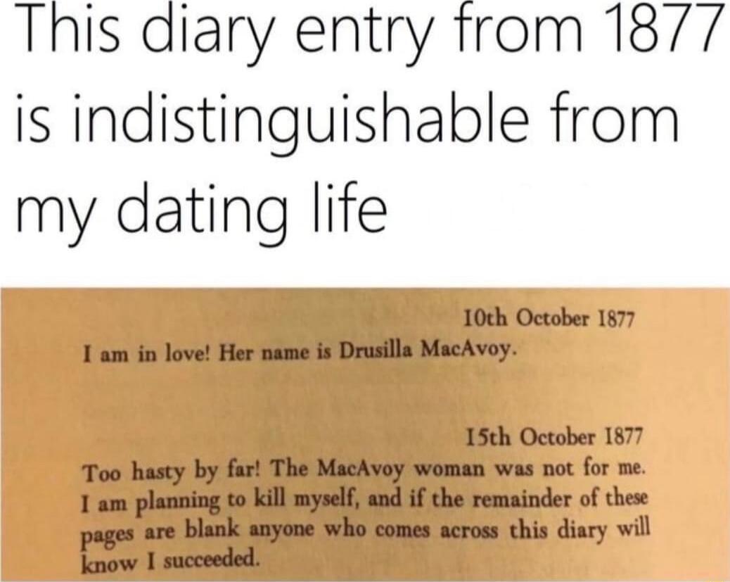 This diary entry from 1877 is indistinguishable from my dating life