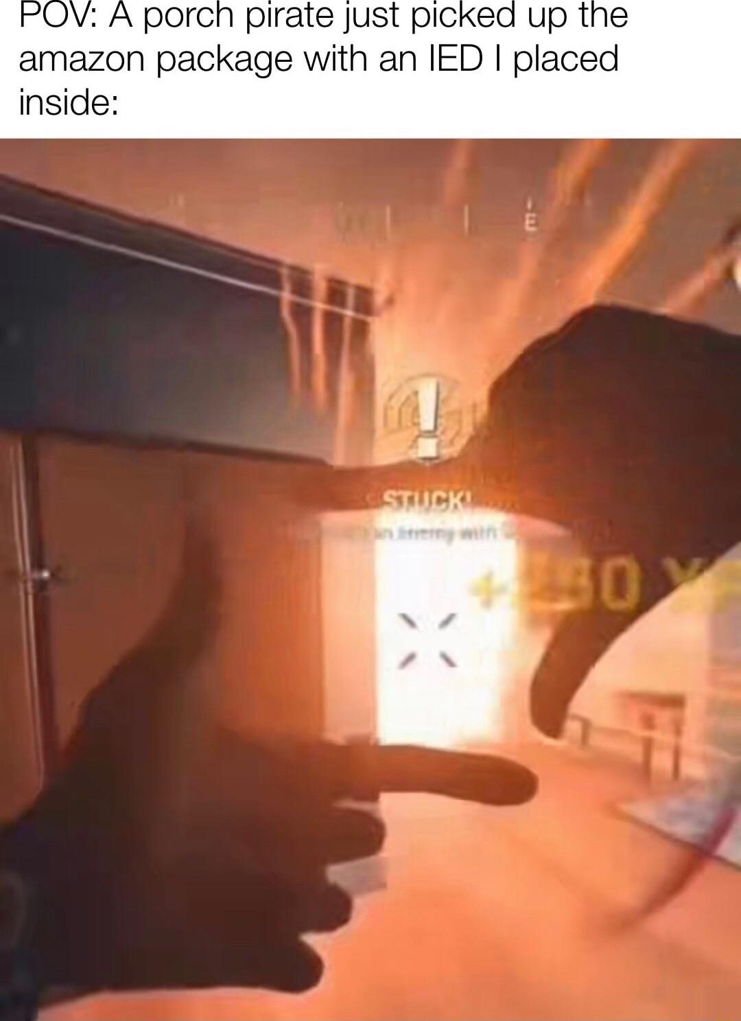 A porch pirate just picked up the amazon package with an IED placed inside