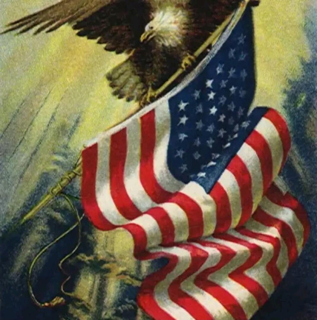 An illustration of an eagle holding the United States flag.