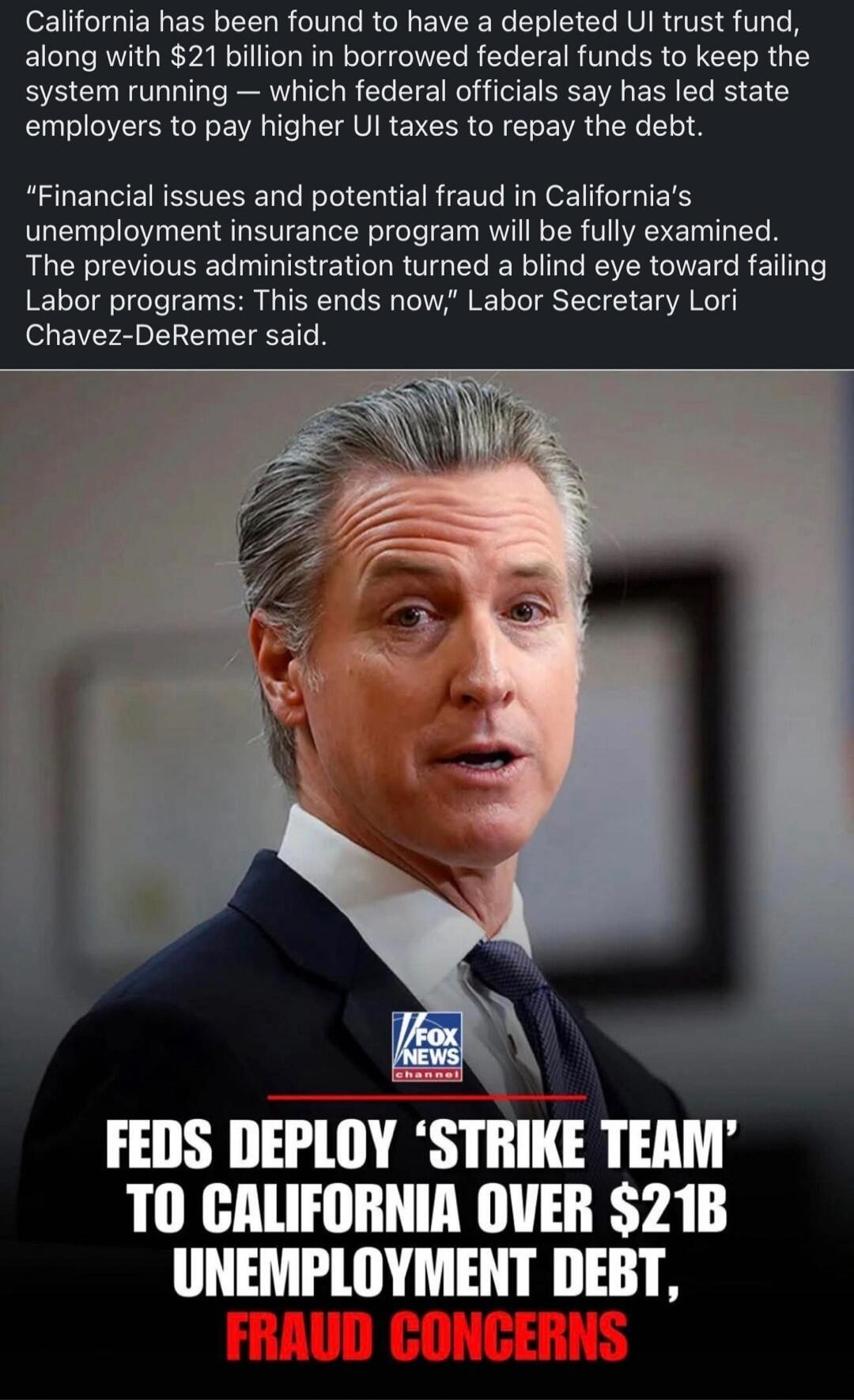 California has been found to have a depleted UI trust fund, along with $21 billion in borrowed federal funds to keep the system running — which federal officials say has led state employers to pay higher UI taxes to repay the debt. “Financial issues and potential fraud in California’s unemployment insurance program will be fully examined. The previ