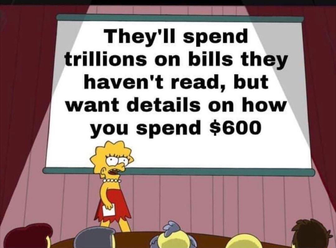 Theyll spend trillions on bills they havent read but want details on how you spend 600