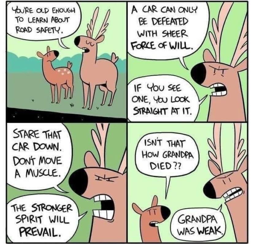 STARE THAT CAR DOwN Donr MOvE A MUSCLE Sy THe STRONGER SPIRIT WILL PREVAIL A OR ot BE DEFEATED WITH SHEER FORCE oF WILL 1SNT THAT How GRADPA DIED7 mammm TOAC Stuart atreon comawoocomic