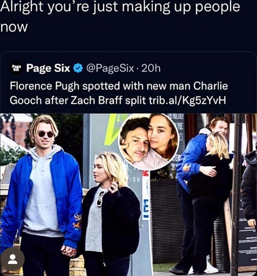 UL ISl CHIVE R asEo1 alNV el elTel o now Page Six PageSix 20h Florence Pugh spotted with new man Charlie Gooch after Zach Braff split tribalKg5zYvH lallhu YIS Q