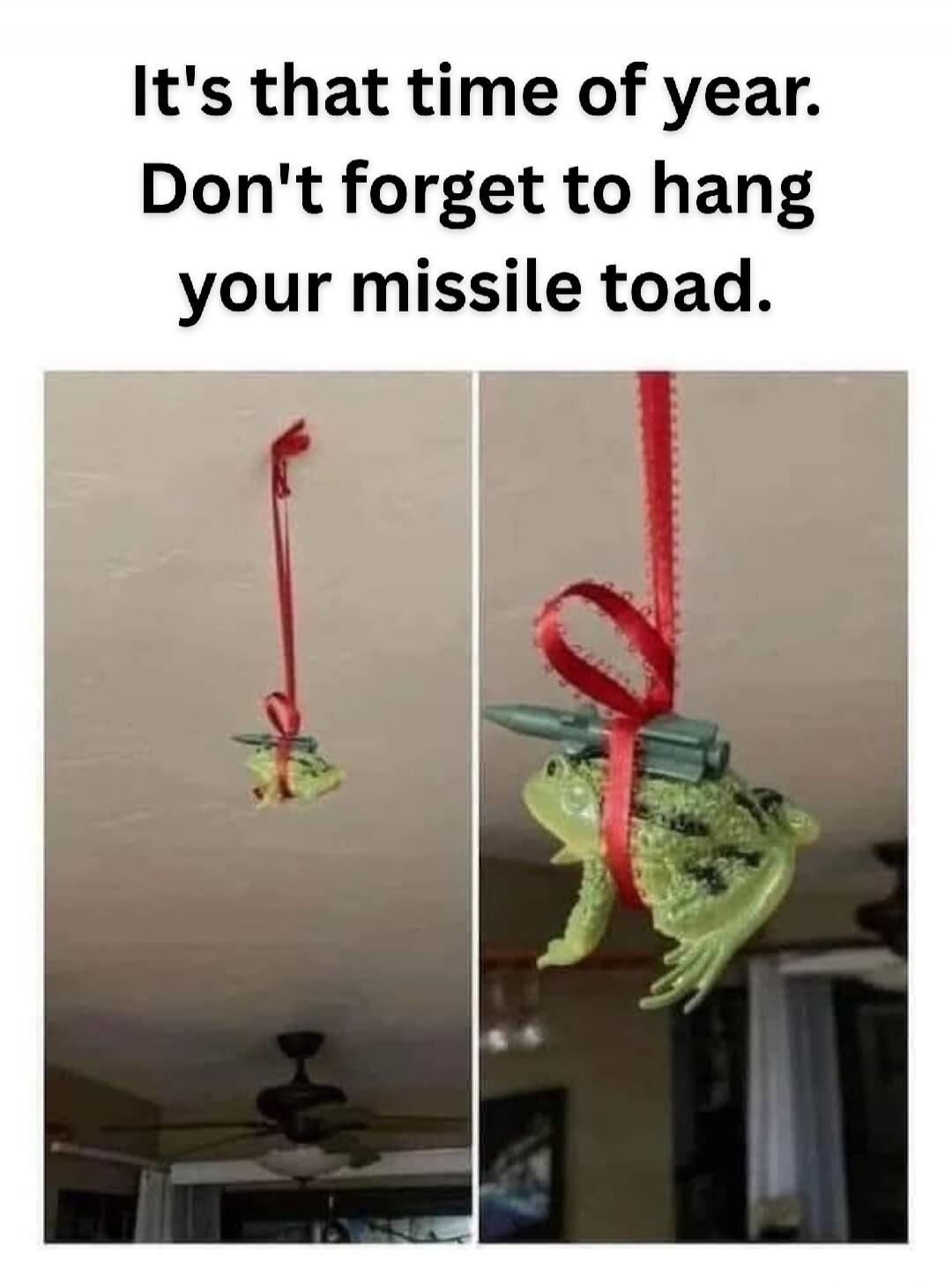 It's that time of year. Don't forget to hang your missile toad.