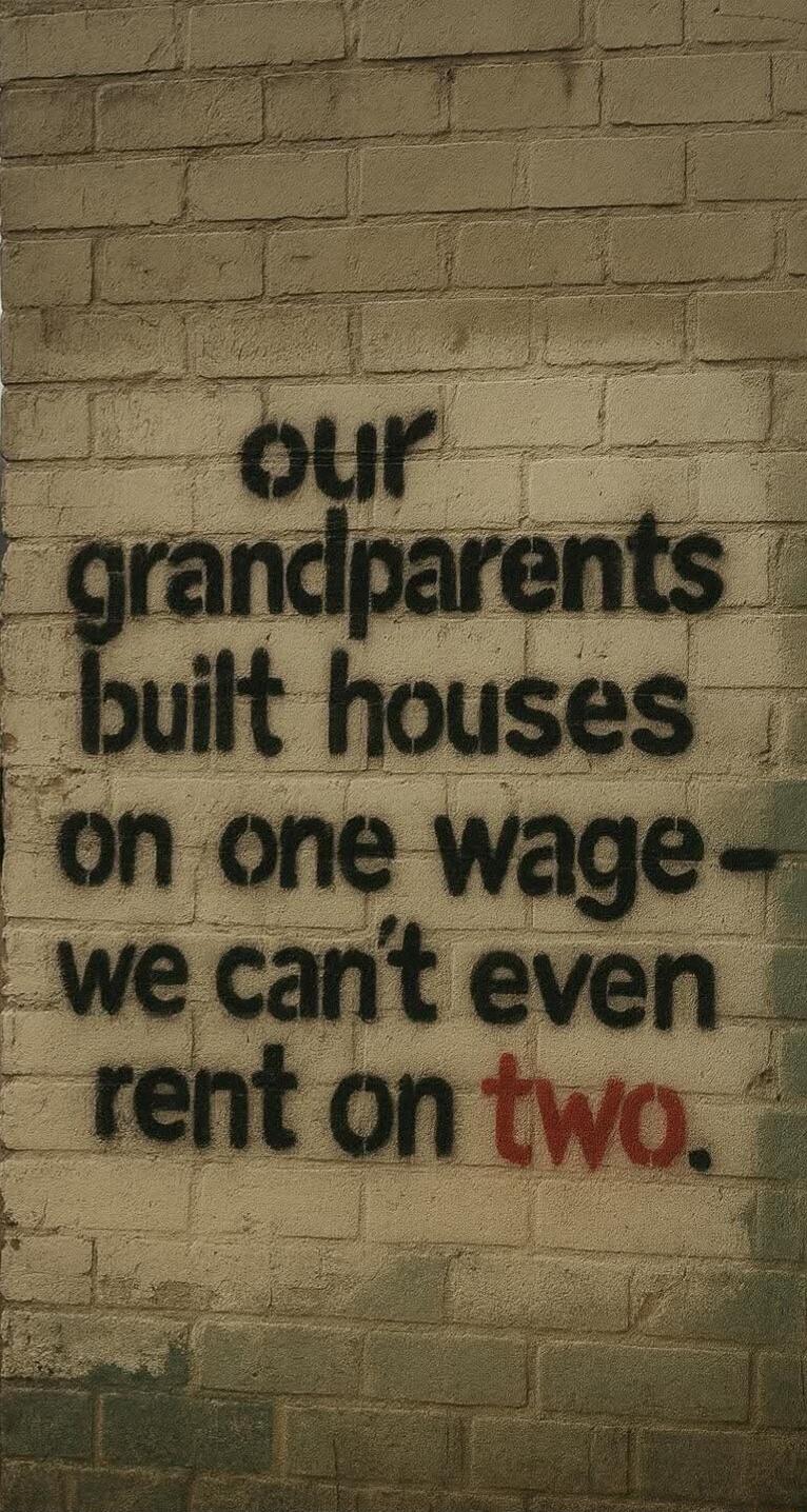 our grandparents built houses on one wage - we can't even rent on two.