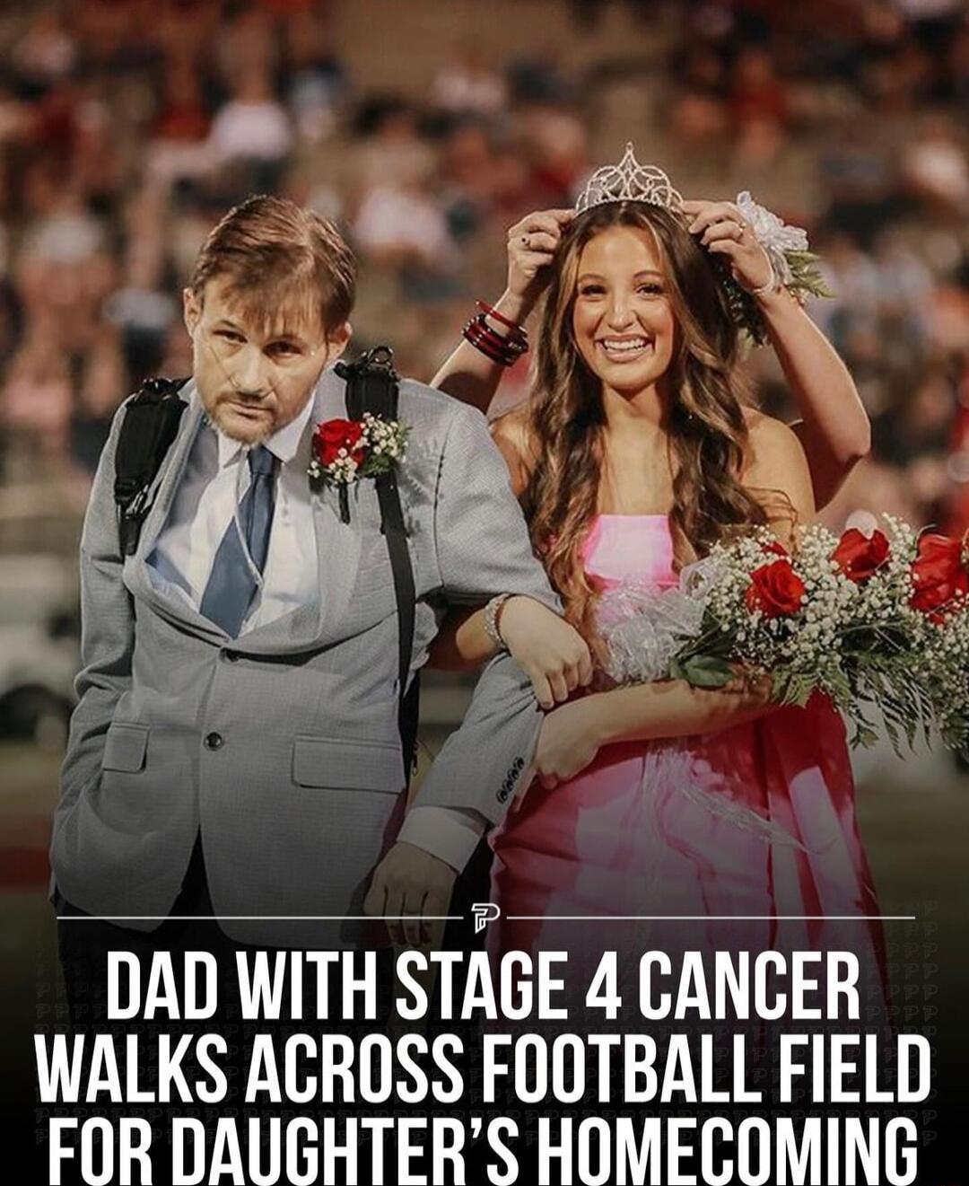 DAD WITH STEGE 4 CANCER WALKS ACROSS FOOTBALL FIELD FOR DAUGHTERS HOMECOMING