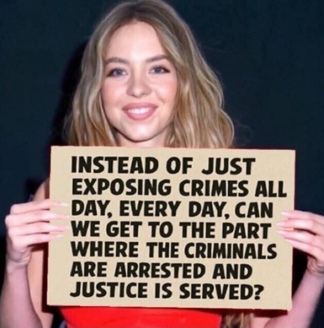 INSTEAD OF JUST EXPOSING CRIMES ALL DAY, EVERY DAY, CAN WE GET TO THE PART WHERE THE CRIMINALS ARE ARRESTED AND JUSTICE IS SERVED?
