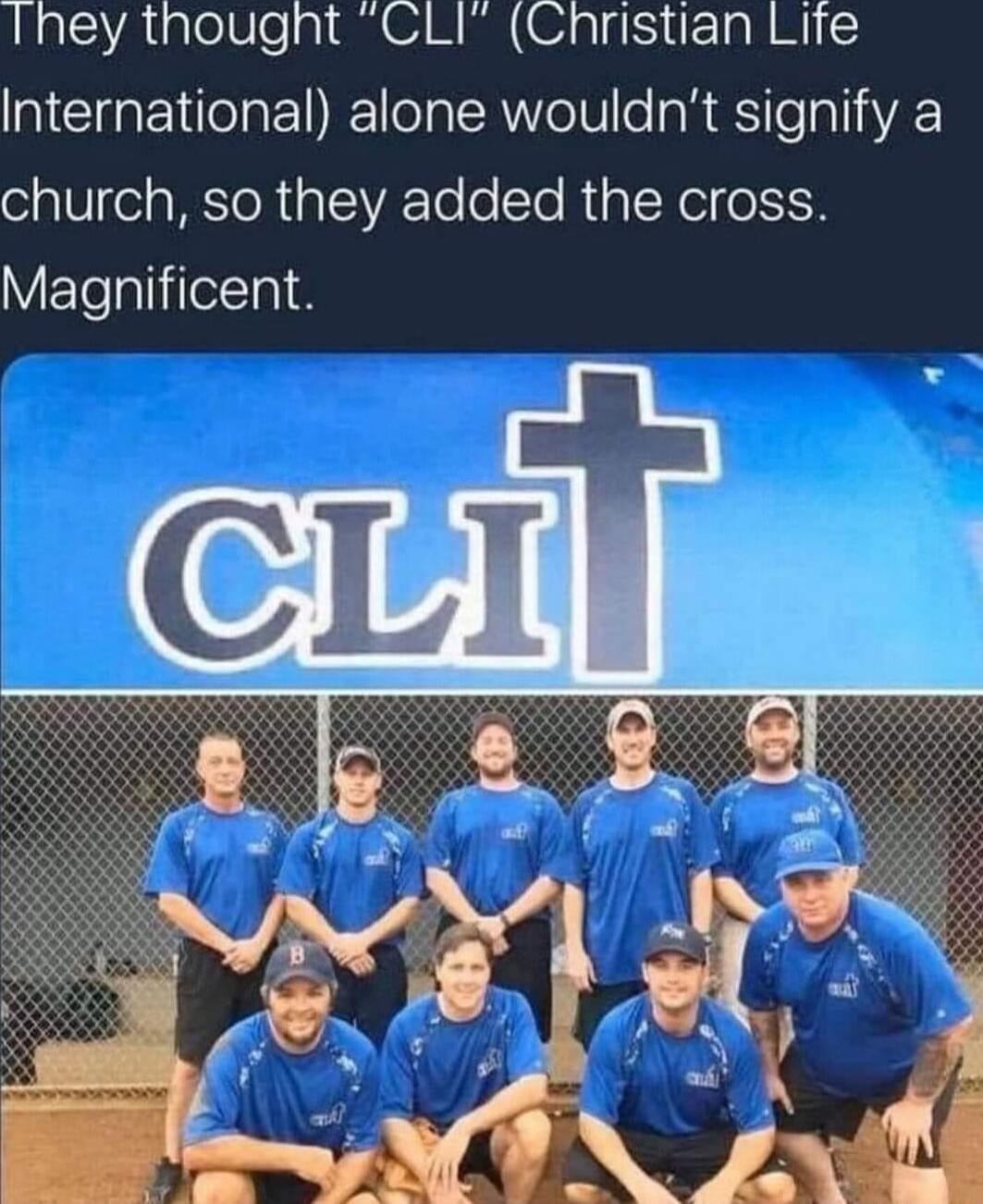 Iney thougnt CLI Christian Lite International alone wouldnt signify a church so they added the cross VETelaiilelal