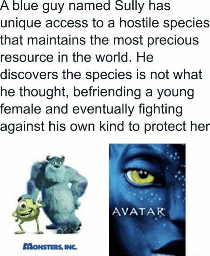 A blue guy named Sully has unique access to a hostile species that maintains the most precious resource in the world He discovers the species is not what he thought befriending a young female and eventually fighting against his own kind to protect her IXUSIN S