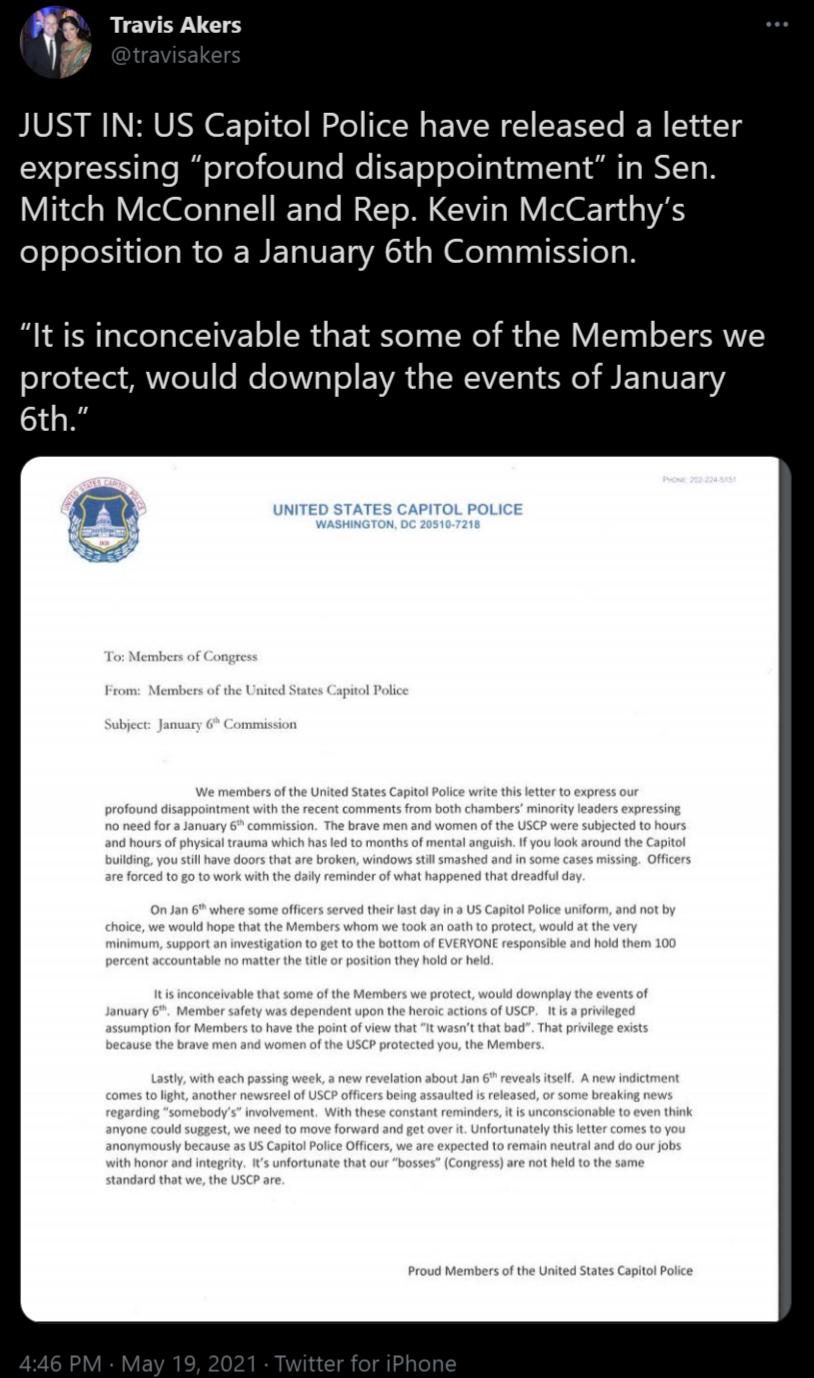 Travis Akers DIV I N O ET o do W el N EVW I R e JE R Pt a T IS aTe l o e esTe Mo FF ToToTe aTins T o T WY1y B V1el W Felle o V N ToTe IACT o M LIV T W Y Fol Y VS opposition to a January 6th Commission It is inconceivable that some of the Members we protect would downplay the events of January 6th